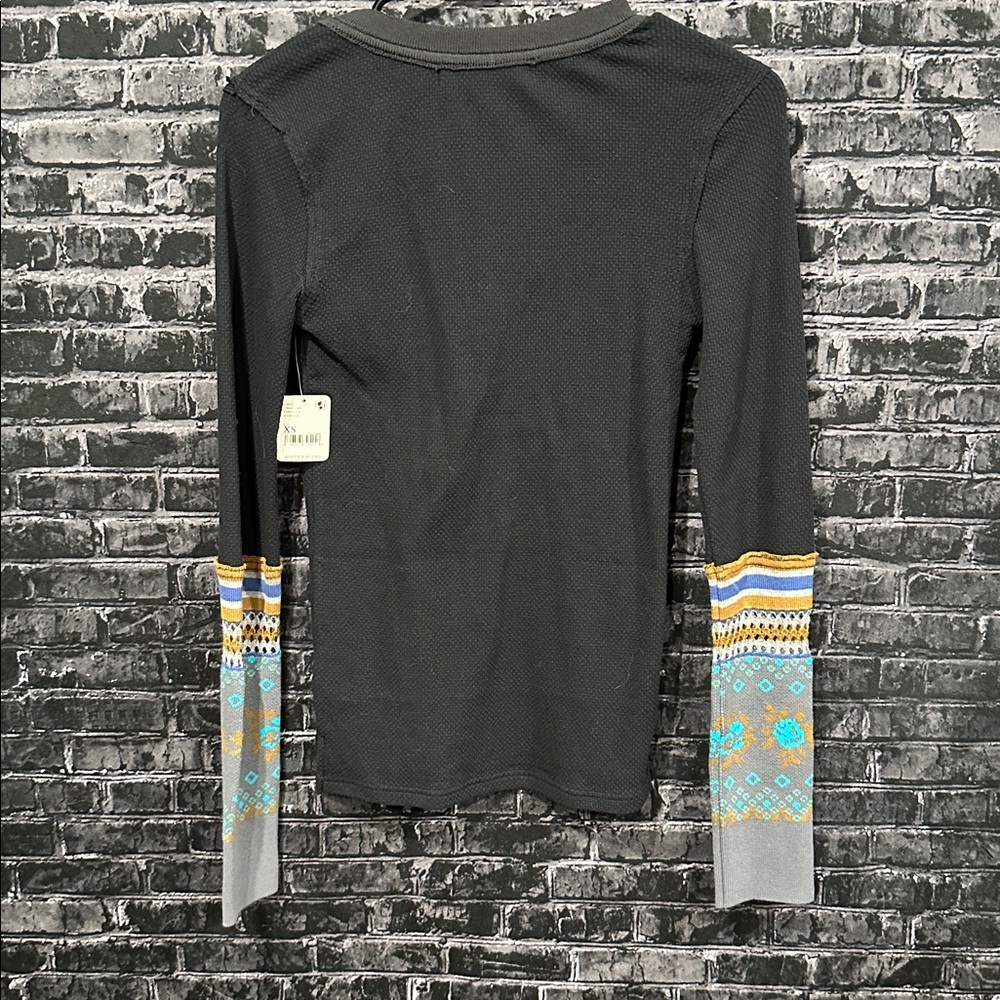 NWT Free people We the Free Black long sleeve shirt with patterned sleeves! - Picture 5 of 5
